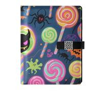 KLL leather lined spiral notebook leather notebook for planning portable Happy Halloween Colorful Candy Ghosts 6.7×9.2 inches