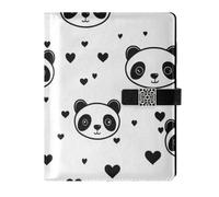 KLL leather lined spiral notebook leather notebook for travelling delicate Panda Simple Line Art Heart Valentine 6.7×9.2 inches