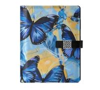 KLL leather lined spiral notebook leather notebook for travelling water proof cover Psychedelic Blue Butterfly 6.7×9.2 inches