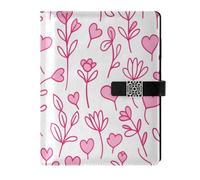 KLL leather lined spiral notebook leather notebook for working delicate Art Pastel Floral and Heart Shapes 6.7×9.2 inches