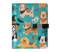 KLL leather lined spiral notebook notebook college rule for diary delicate Halloween Yellow Pumpkin Dog 6.7×9.2 inches