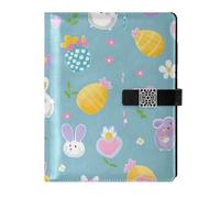 KLL leather lined spiral notebook notebook college rule for journal water proof cover Easter Eggs Bunnies Animals Fresh 6.7×9.2 inches