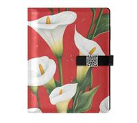 KLL leather lined spiral notebook notebook college rule for travelling water proof cover Cartoon Calla Lily Flower Red 6.7×9.2 inches
