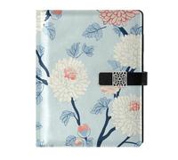 KLL leather lined spiral notebook notebook college ruled for journal delicate Chrysanthemum Flowers Light Blue 6.7×9.2 inches