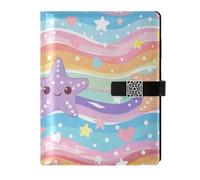 KLL leather lined spiral notebook notebooks college ruled for planning portable Starfish Waves Cartoon Rainbow Color 6.7×9.2 inches