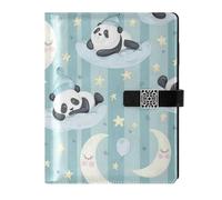 KLL leather lined spiral notebook spiral notebook college for college water proof cover Cute Cartoon Pandas Moon Strips 6.7×9.2 inches