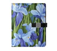 KLL leather lined spiral notebook subject college ruled for journal portable Beauty Spring Blue Iris Flowers 6.7×9.2 inches