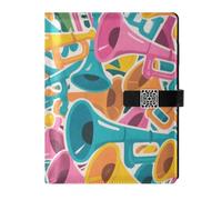 KLL leather lined spiral notebook subject college ruled for journal portable Colorful Cartoon Speaker 6.7×9.2 inches