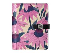 KLL leather lined spiral notebook subject college ruled for journal water proof cover Coneflower Flower Vintage Cartoon Style 6.7×9.2 inches