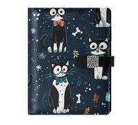 KLL leather lined spiral notebook subject college ruled for planning delicate Cute Cartoon Mr Cat Blue 6.7×9.2 inches