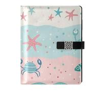 KLL leather lined spiral notebook subject college ruled for travelling portable Cartoon Sea Starfish Crab Cute 6.7×9.2 inches