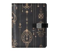 KLL leather lined spiral notebooks college ruled notebook for planning delicate Gothic Black Gold Chain 6.7×9.2 inches