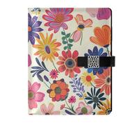 KLL leather lined spiral notebooks college ruled notebooks for journal water proof cover Colorful Flowers 6.7×9.2 inches