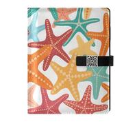 KLL leather lined spiral notebooks college ruled spiral for journal portable Colorful Cartoon Starfish White 6.7×9.2 inches