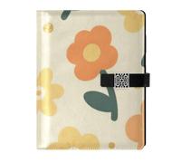 KLL leather lined spiral notebooks college ruled spiral for planning water proof cover Lovely Orange Flowers 6.7×9.2 inches