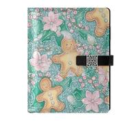 KLL leather lined spiral notebooks college ruled spiral for working portable Christmas Gingerbread Men Shining Jewelry 6.7×9.2 inches
