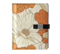 KLL leather lined spiral notebooks leather notebook for planning water proof cover Large Flowers in Beige and Orange 6.7×9.2 inches