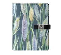 KLL leather lined spiral notebooks leather notebook for travelling delicate Flowers Green Pampas 6.7×9.2 inches