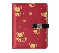 KLL leather lined spiral notebooks notebook college rule for journal water proof cover Animal Monkey Traditional Nordic Valentine 6.7×9.2 inches