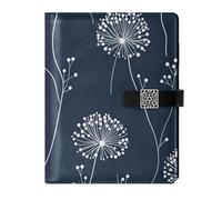 KLL leather lined spiral notebooks notebook college rule for journal water proof cover Dark Blue FLOWER 6.7×9.2 inches