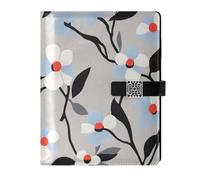 KLL leather lined spiral notebooks notebooks college ruled for college delicate White and Blue Flora Pattern Minimalist Style Gray 6.7×9.2 inches