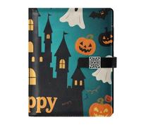 KLL leather lined spiral notebooks notebooks college ruled for journal water proof cover Happy Halloween Black Castle 6.7×9.2 inches