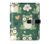 KLL leather lined spiral notebooks spiral notebook college for diary portable Green Cute Frogs Glasses Spring 6.7×9.2 inches