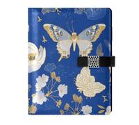 KLL leather lined spiral notebooks spiral notebook college for travelling portable Blue and White Butterfly Flowers 6.7×9.2 inches