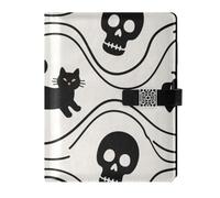 KLL leather lined spiral notebooks spiral notebook college for travelling water proof cover Halloween Black Cat Spider Skull 6.7×9.2 inches