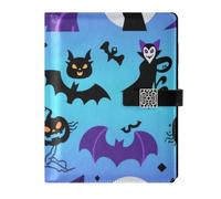 KLL leather lined spiral notebooks subject college ruled for college water proof cover Halloween Black Werewolf Bat Pumpkin 6.7×9.2 inches