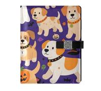KLL leather lined spiral notebooks subject notebook college for diary water proof cover Halloween Yellow Pumpkin Dog 6.7×9.2 inches