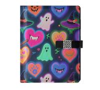 KLL leather lined subject notebook college ruled notebook for diary delicate Happy Halloween Colorful Heart 6.7×9.2 inches