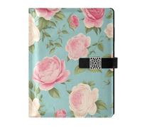KLL leather lined subject notebook college ruled notebook for diary delicate Spring Peach Fresh Flowers 6.7×9.2 inches