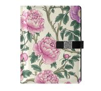 KLL leather lined subject notebook college ruled notebook for planning portable Vintage Pink Flowers Green Leaves William Morris Style 6.7×9.2 inches