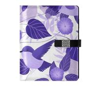 KLL leather lined subject notebook college ruled notebook for travelling water proof cover Cartoon Purple Morning Glory Flowers Birds 6.7×9.2 inches