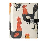 KLL leather lined subject notebook college ruled notebook for working water proof cover Cartoon Illustration Of Rooster 6.7×9.2 inches