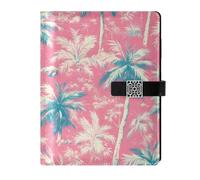 KLL leather lined subject notebook college ruled notebooks for journal delicate Palm Tree White Peach Watercolor 6.7×9.2 inches