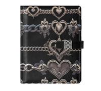 KLL leather lined subject notebook college ruled notebooks for working delicate Dark-style Heart-shaped Chain 6.7×9.2 inches