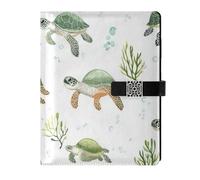 KLL leather lined subject notebook college ruled spiral for college portable Funny Sea Turtle White 6.7×9.2 inches