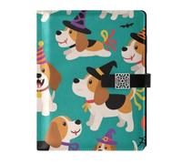 KLL leather lined subject notebook college ruled spiral for journal delicate Cute Brown Beagle Dog Pumpkin for Halloween 6.7×9.2 inches