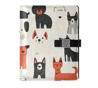 KLL leather lined subject notebook college ruled spiral for journal water proof cover Cartoon Minimalist Dogs Lovely 6.7×9.2 inches