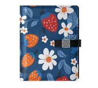 KLL leather lined subject notebook college ruled spiral for journal water proof cover Strawberry Flowers and Leaves 6.7×9.2 inches