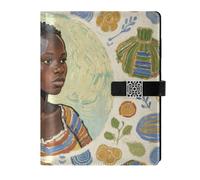KLL leather lined subject notebook journal notebook for college delicate Art Painting African Woman Beige 6.7×9.2 inches