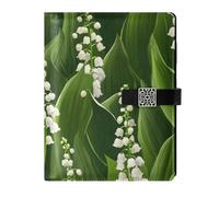 KLL leather lined subject notebook journal notebook for travelling portable White Lily Of The Valley Beauty Summer Flowers 6.7×9.2 inches