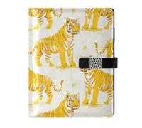 KLL leather lined subject notebook journal notebook for working portable Oliver Jeffers Tigers Cream Gold 6.7×9.2 inches