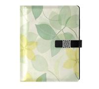 KLL leather lined subject notebook notebook college rule for journal portable Mild and Fresh Flower Lemon Yellow Light Green 6.7×9.2 inches