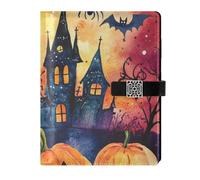KLL leather lined subject notebook notebook college rule for travelling delicate Nightmare Halloween Bat Lantern Pumpkin 6.7×9.2 inches
