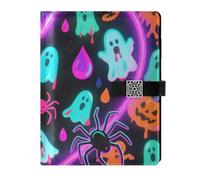 KLL leather lined subject notebook notebook college rule for working water proof cover Happy Halloween Colorful Heart 6.7×9.2 inches