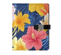 KLL leather lined subject notebook notebook college ruled for planning portable Hawaiian Style Tropical Flowers Palm Leaves Colorful 6.7×9.2 inches