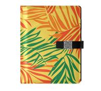 KLL leather lined subject notebook notebook college ruled for working delicate Tropical Leaves Illustration Style 6.7×9.2 inches